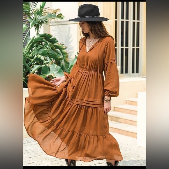 Rusttydustty Lantern Sleeve Flippy Hem Dress size large * - Picture 2 of 16